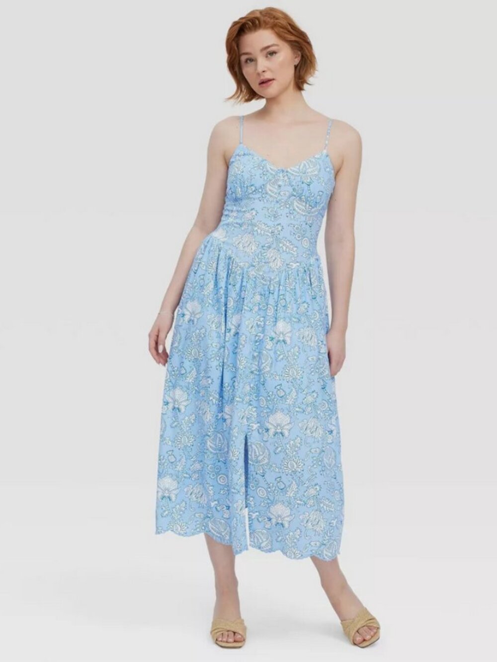 Women's Floral Vines Drop Waist Midi A-Line Dress Blue - Roller Rabbit M